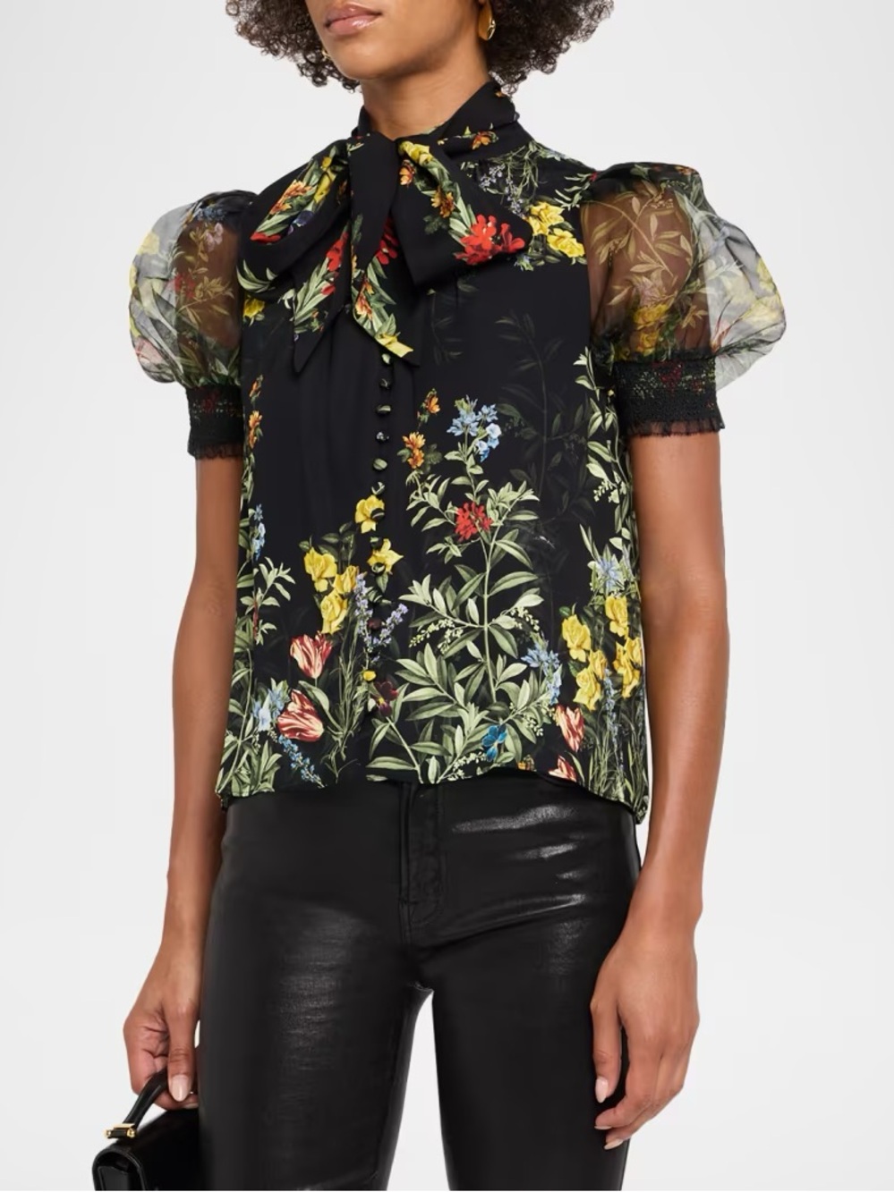 Alice + Olivia Brentley Tie-Neck Floral Blouse NWT